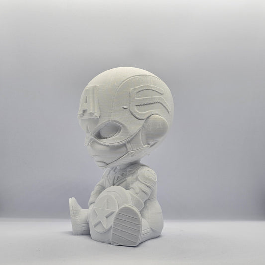 Captain America Chibi Style 3D Printed Figurine – 9 cm Paintable Collectible