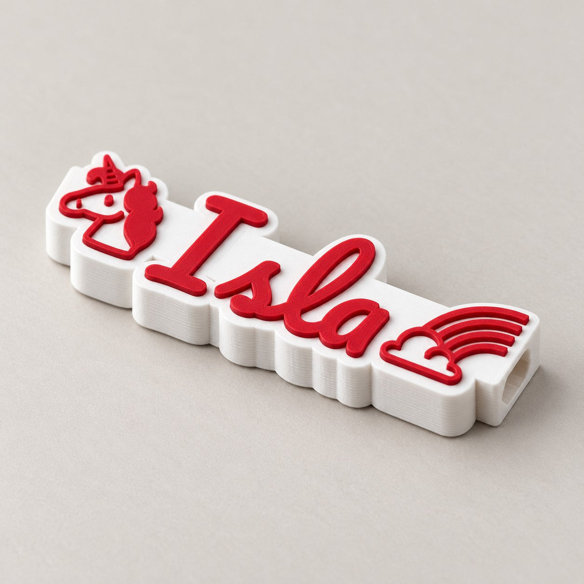Unicorn Name Pencil Topper: white 'Isla' unicorn topper alone at a three-quarter angle