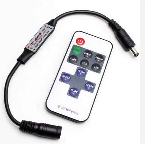 Remote control with LED light strip controller on a white background