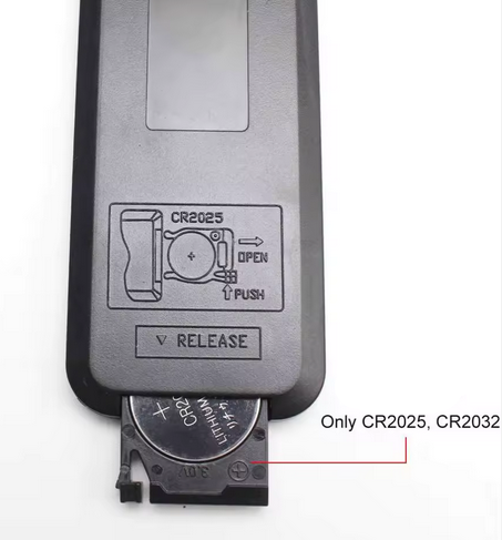 Battery compartment of a device with CR2032 and CR2025 battery labels on a white background.