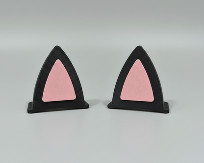 Cat ear clips - black outer shell, pink inner - light grey studio background