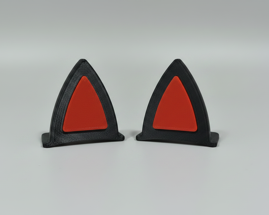 Cat ear clips - black outer shell, #BB1E10 red inner - light grey studio background