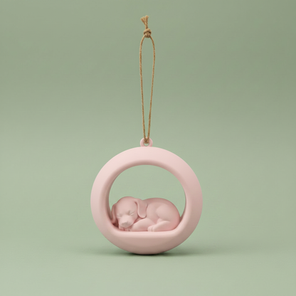 Sleeping Puppy Ornament - Pink variant studio shot