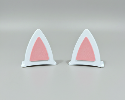 3D printed cat ear clips - white with pink inner - light grey studio background