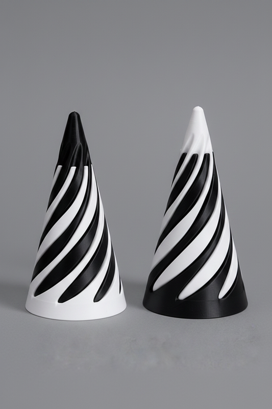 Spiral Twist Fidget Toy - two cones mirror pair, black top and white top
