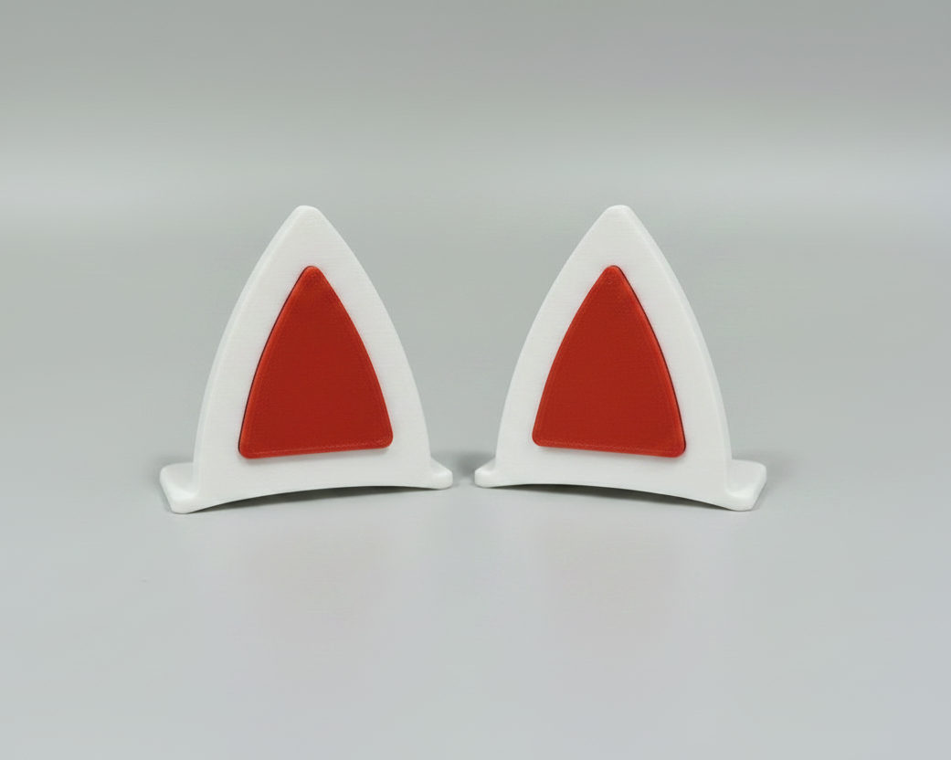 Cat ear clips - white outer shell, #BB1E10 red inner - light grey studio background