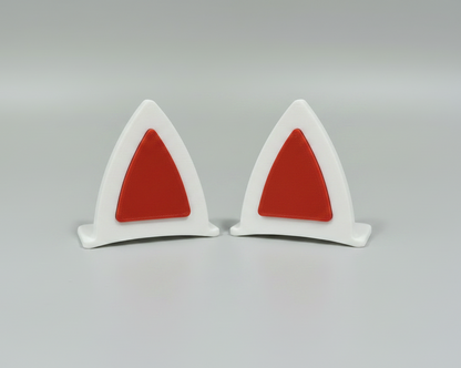 Cat ear clips - white outer shell, #BB1E10 red inner - light grey studio background