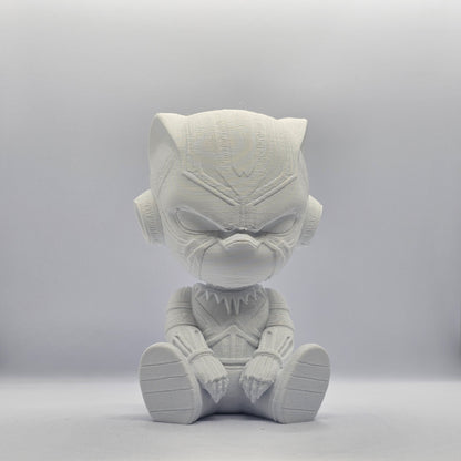 Black Panther Chibi Style 3D Printed Figurine – 9 cm Paintable Collectible