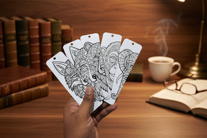 mandala art bookmark set with books in background