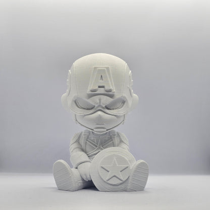 Captain America Chibi Style 3D Printed Figurine – 9 cm Paintable Collectible