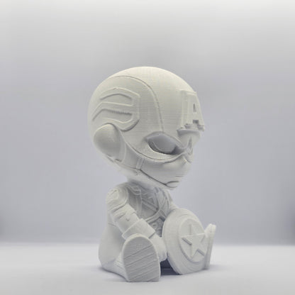 Captain America Chibi Style 3D Printed Figurine – 9 cm Paintable Collectible